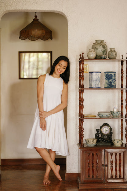 Ten-ish Dress in Oat, Off White, and Navy Blue